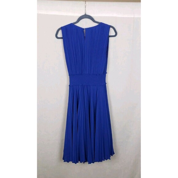 Nanette Lepore Dress Pleated Sleeveless 6 Smocked Waist Midi Royal Blue Lined - Picture 2 of 8